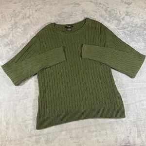 Y2K Vintage Eddie Bauer 3D Cable Knit Sweater | Olive Green | Large